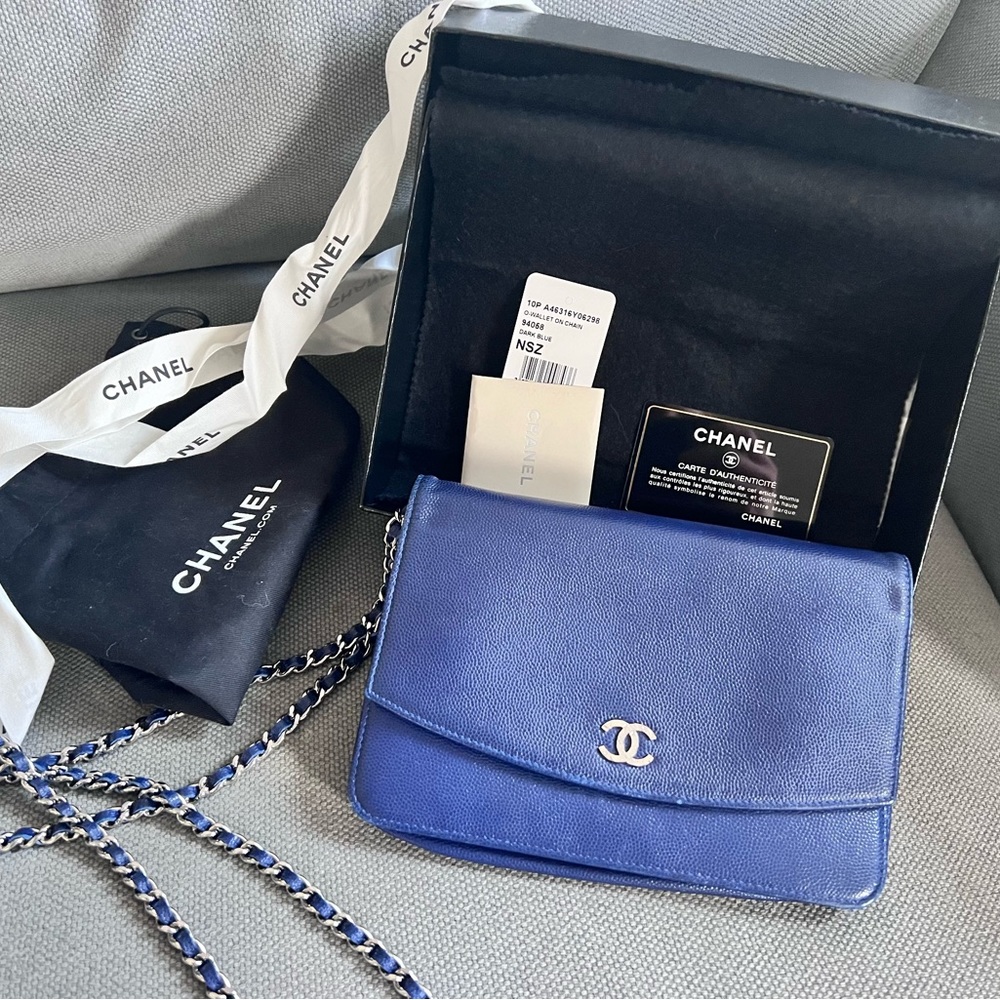 Chanel Sevruga Caviar Wallet On A Chain